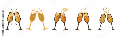 Champagne glasses  Flat Vector Illustration on Transparent Background