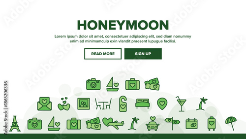 Collection Honeymoon Elements Icons Set Vector