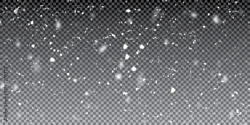 Falling snowflakes in transparent beauty, delicate and small, isolated on a clear background. Snowflake elements, snowy backdrop. Vector illustration of intense snowfall, snowflakes.