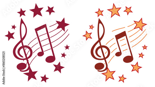 Musical notes and shining stars create a vibrant and festive design beautifully presented as a silhouette