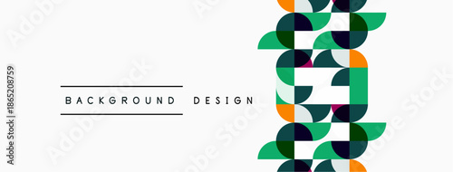 Abstract geometric pattern. Colorful overlapping shapes create modern design element. Simple background with text labels visible.