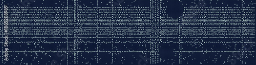 Abstract digital grid showcasing futuristic tech and binary matrix patterns in a dark blue theme.