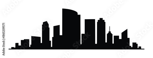 Black silhouette of a diverse city skyline with varied building heights and shapes white