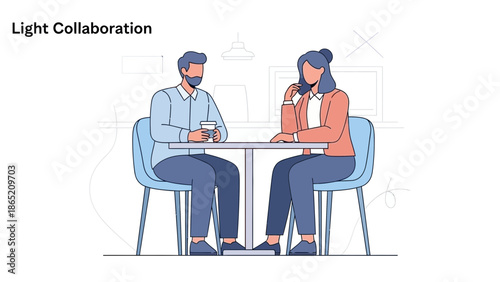 Business Meeting Cafe: Man and Woman Discussing Ideas Over Coffee