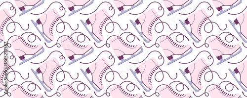 Seamless pattern of ice skates with laces and blades.  Skating pattern on white background.