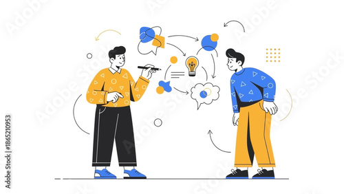 Business team brainstorming flowchart, strategy planning, idea generation, collaboration, teamwork