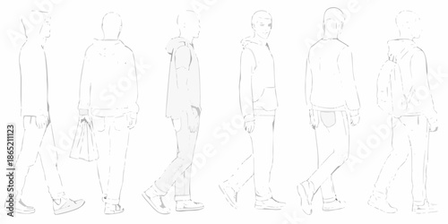 Fashion design sketches of men s casual wear showcasing different poses and styles