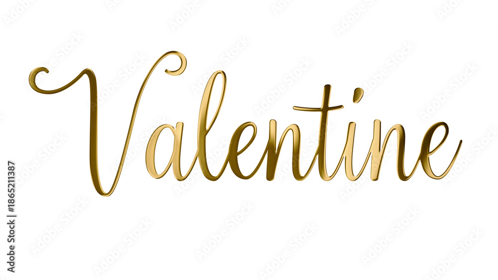 Fototapeta premium Valentine Shiny Gold Text in Elegant Handwritten Letters Isolated on Transparent Background