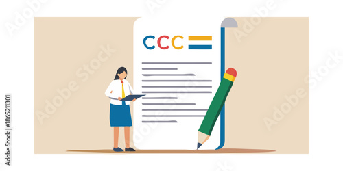 Illustration of a person with a checklist on a smartphone and pencil