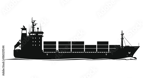 A striking black silhouette of a large cargo ship sailing on water a classic maritime image silhouette