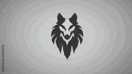 Stylized black wolf head illustration, fierce predatory animal graphic design element, modern mascot icon or emblem silhouette on grey