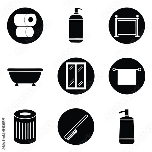 Bathroom Icons Featuring Toilet Paper Bathtub And Towel