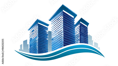 Modern Blue Skyscrapers Cityscape Vector Illustration. Urban Real Estate, Corporate Architecture and Property Development Concept Graphic