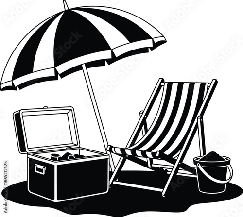Seaside Lounge Chair and Umbrella Icon