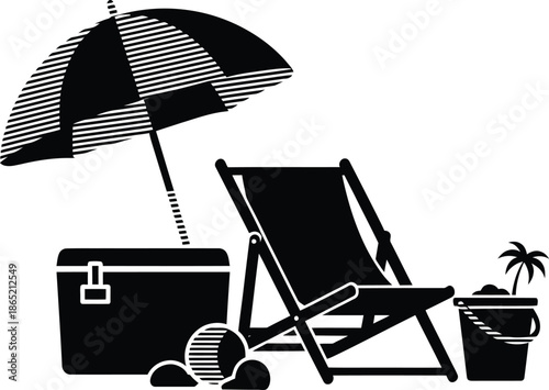 Beach Vacation Chair and Umbrella Vector