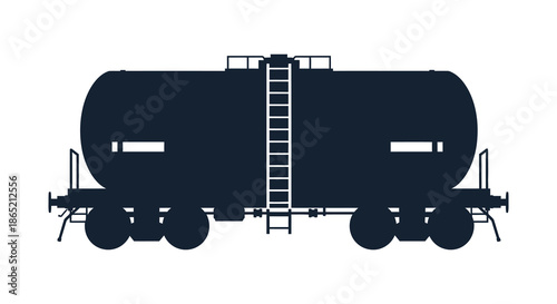 A stark black silhouette of a railway tank car with visible ladder detailing showcasing industrial transport silhouette