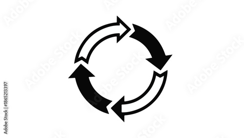 Recycling symbol circular arrow icon black and white illustration for eco friendly and sustainable concepts