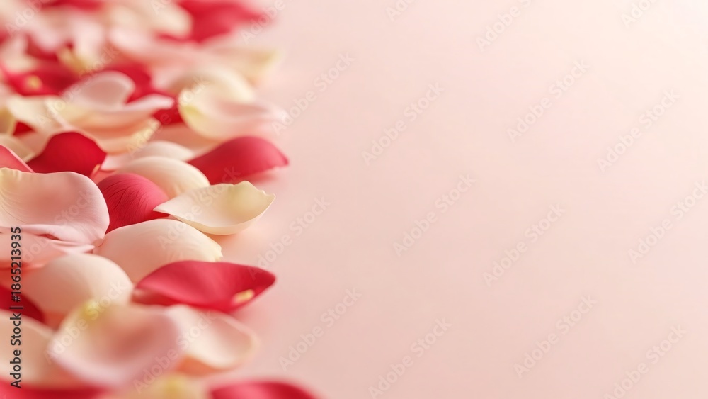 Obraz premium Rose petals border on pastel pink background with copy space