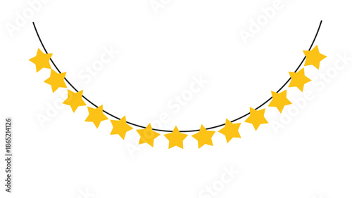 Simple string of golden stars gracefully hanging in a festive arc, symbolizing celebration, awards, or elegant decoration.