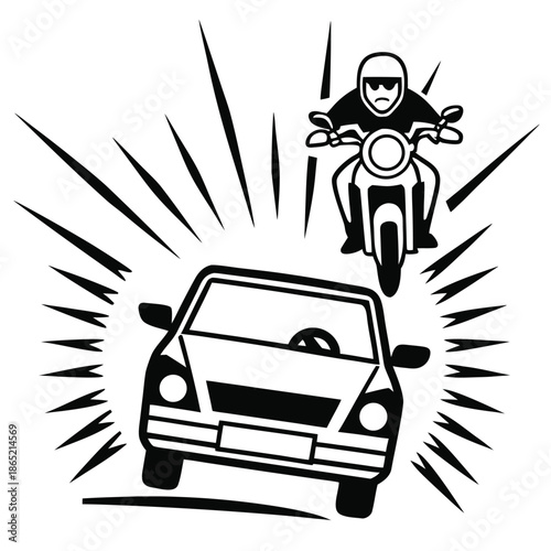 Motorcycle and car in collision course with speed lines