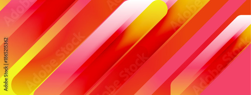 Abstract design features vibrant red, orange, yellow stripes. Dynamic composition creates energetic visual impact. Modern aesthetic.