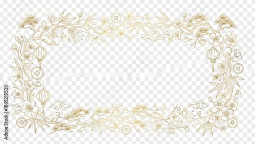 A delicate floral border frame with a transparent background, perfect for decorative designs and illustrations.