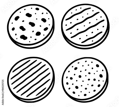 4 tortilla illustration icons, silhouette, transparent background