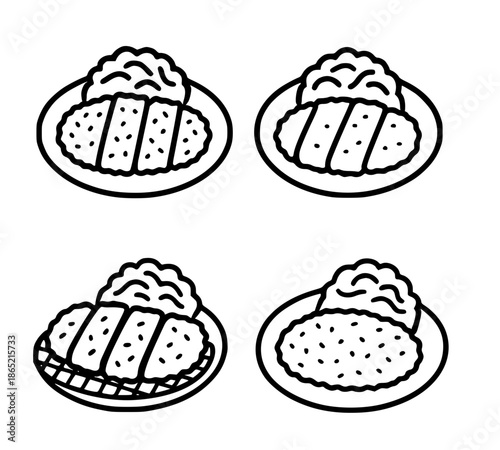 4 tonkatsu illustration icons, silhouettes, transparent background