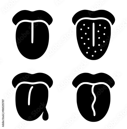 4 tongue illustration icons, silhouette, transparent background