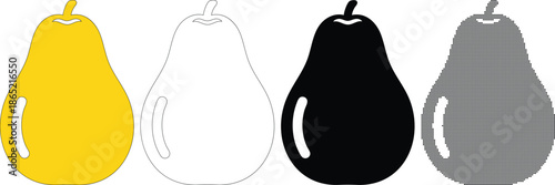 Pear fruit icon set yellow black line outline halftone isolated on transparent background vector illustration flat design