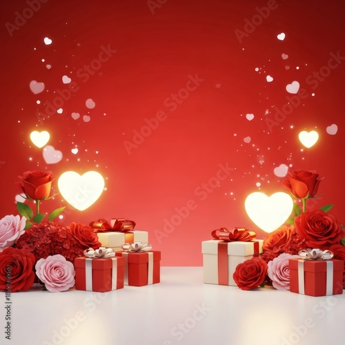 Romantic Valentine’s Day Background with Roses and Gift Boxes