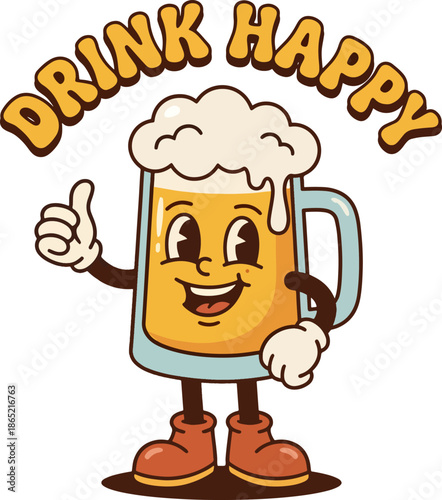 Drink Happy Beer Mug Cartoon Character Vector