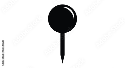 A simple black push pin icon is displayed against a white background a striking silhouette
