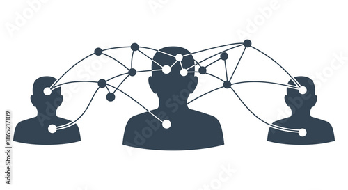 A conceptual illustration of connected minds and human networks represented by dark silhouettes