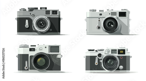 Collection of vintage film cameras. Retro photo cameras for photography hobby and art. Classic analog technology illustration.