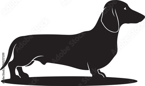 Black silhouette dachshund dog standing on white background animal
