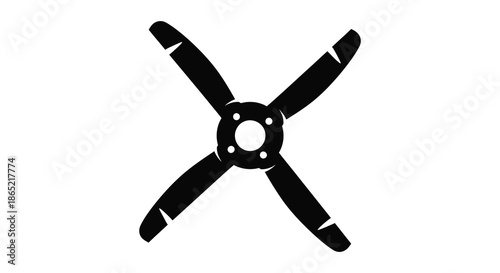 A striking black propeller design is showcased against a white background presented as a silhouette