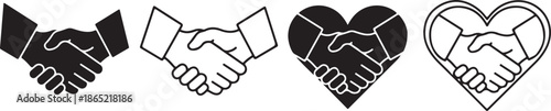 Business handshake icon collection. Friendly agreement and partnership handshaking symbols designed in clean line and flat vector style eps