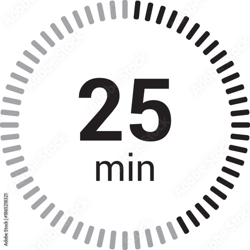 25 minutes timer stopwatch or countdown icon vector isolated on white background