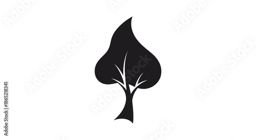 A striking black and white image depicting a stylized tree form emphasizing its unique shape as a silhouette