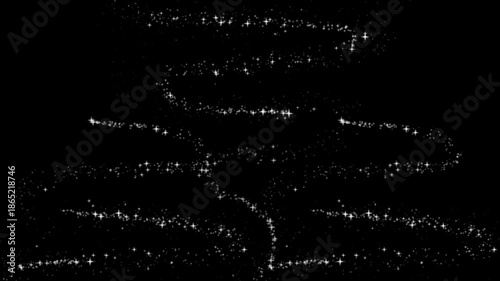 Animated glowing white stars form a swirling spiral on black background, creating abstract cosmic motion and mysterious space atmosphere