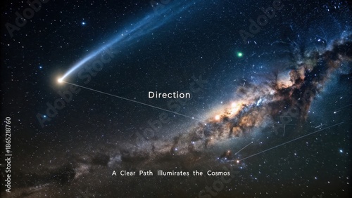 A solitary bright comet illuminates the vast starlit expanse of the Milky Way galaxy