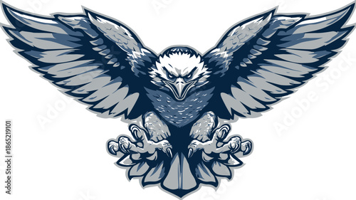 Powerful and Majestic Eagle Illustration with Spread Wings and Extended Talons. Dynamic Predator Bird Mascot Design Element.