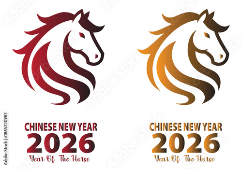 Chinese new year 2026 year of the horse with elegant stylized equine head logo