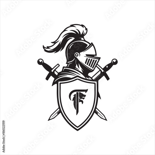 Knight shield emblem medieval warrior vector logo