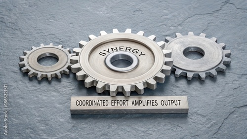 Synergy of interlocking gears representing coordinated effort and amplified output in mechanical systems