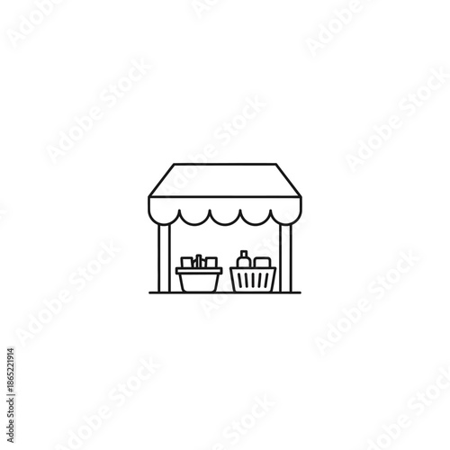 Minimalist Market Stall Illustration with Canopy and Products