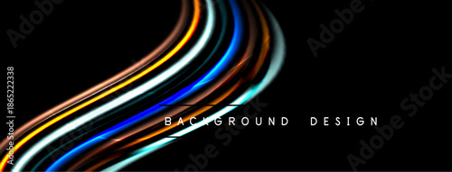 Abstract dynamic lines, vibrant colors, dark background. Modern design element for digital projects, presentations. Smooth curves create visual impact.