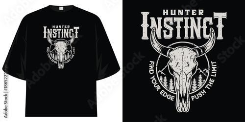 hunter instinct find your edge push the limit bull skull graphic design illustration artwork vector t shirt design vector illustration artwork
