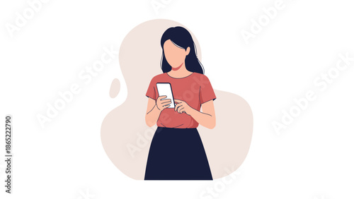 Woman Using Smartphone, Flat Design Illustration